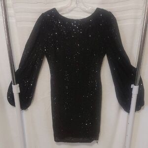 Dress Day Elegant Black Sequin Dress Mini Dress With Peek A Boo Back